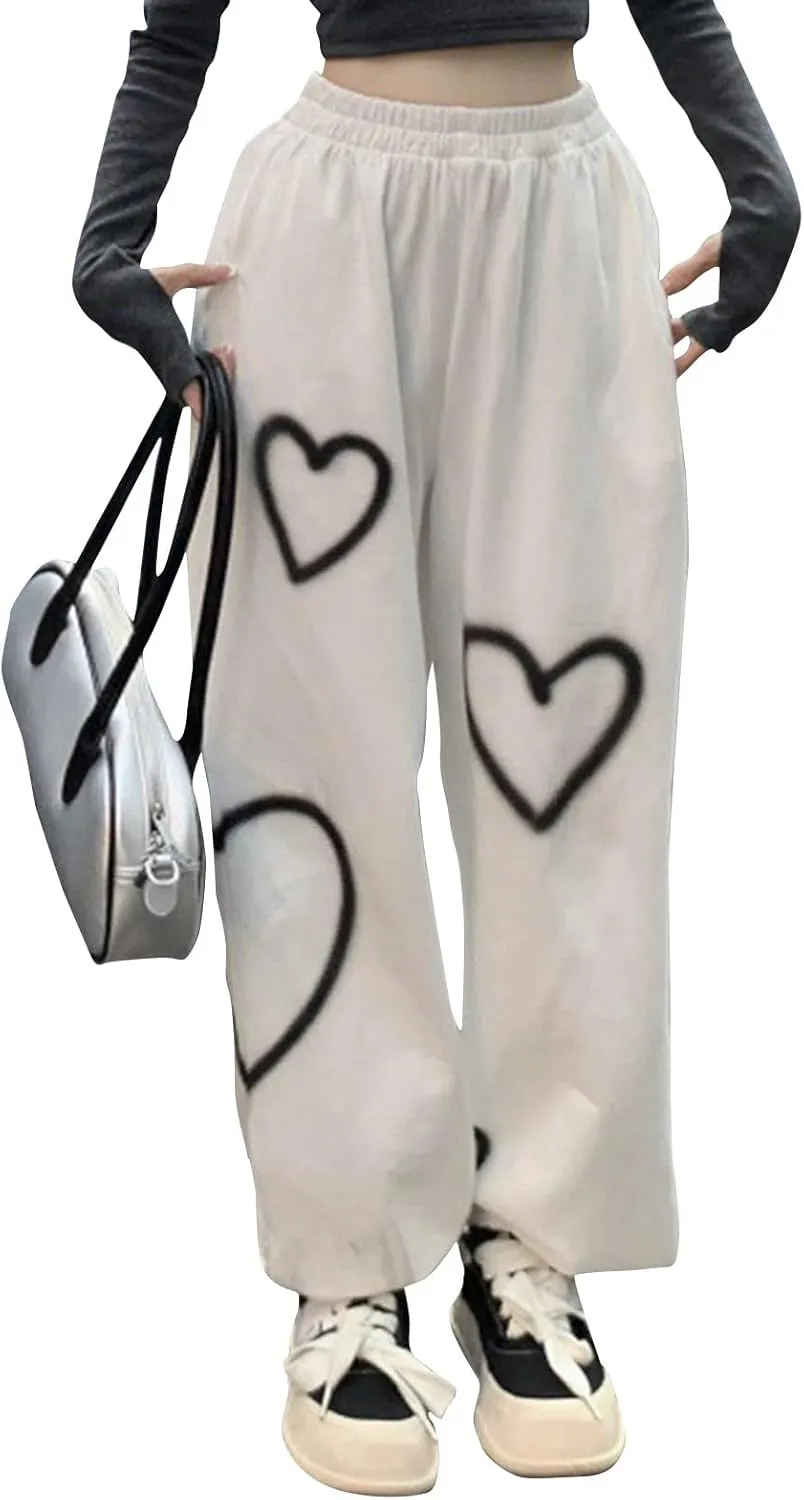 Women Active Jogger Sweatpants High Waisted Pants Lounge Bottoms Fleece Wide Leg Baggy Athletic Joggers Pants Pockets