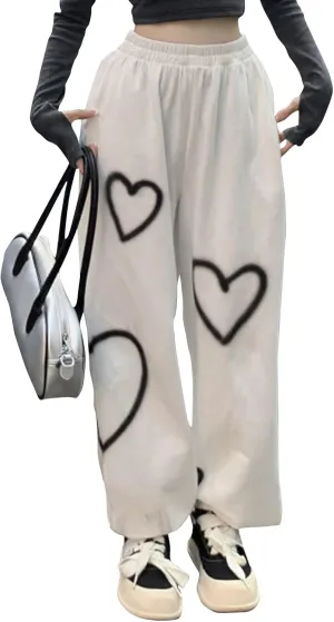 Women Active Jogger Sweatpants High Waisted Pants Lounge Bottoms Fleece Wide Leg Baggy Athletic Joggers Pants Pockets
