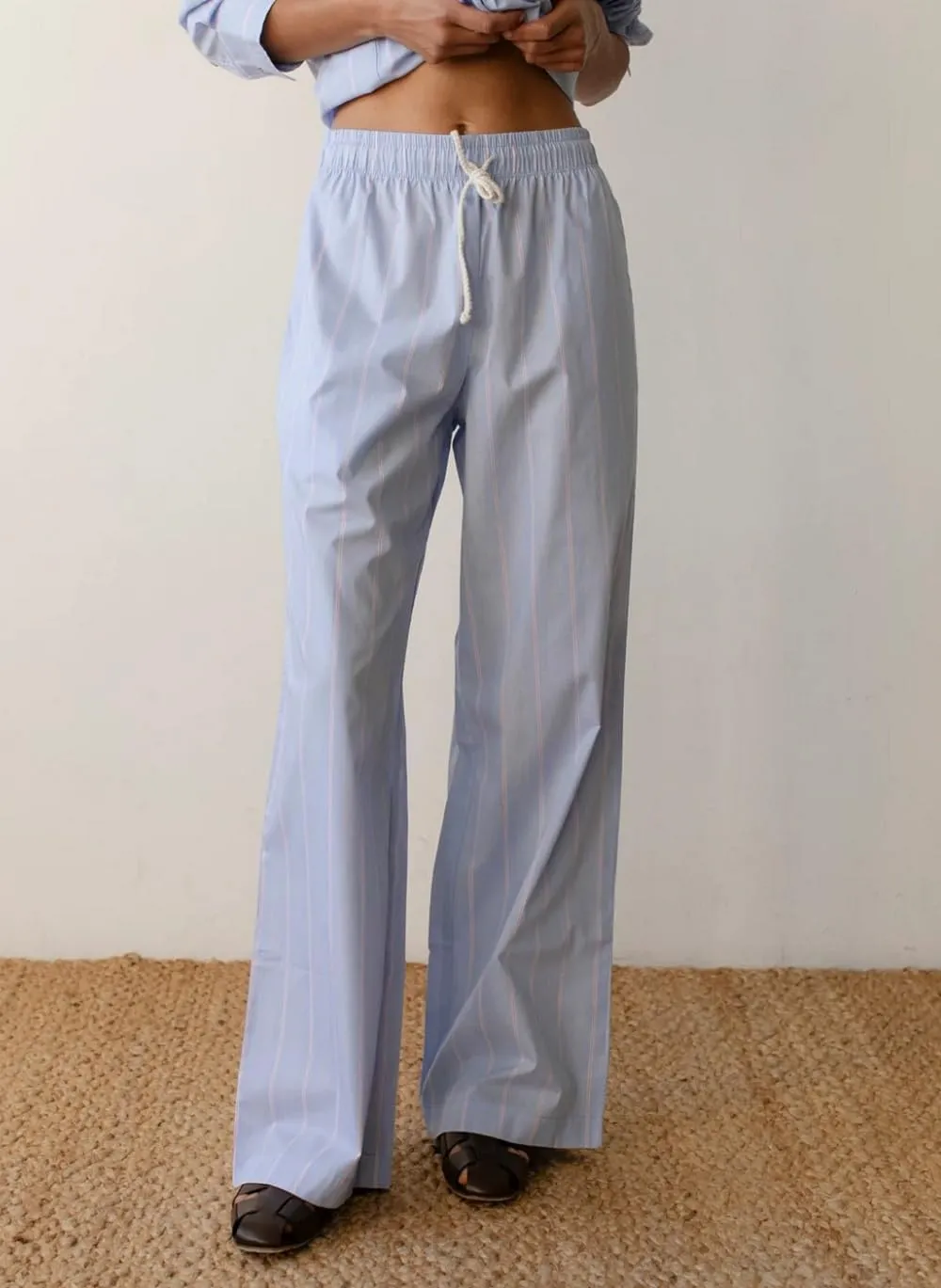 Women Drawstring Striped Pants High Waist Wide Leg Lounge Pants Casual Relaxed Fit Pajama Bottoms Y2k Streetwear