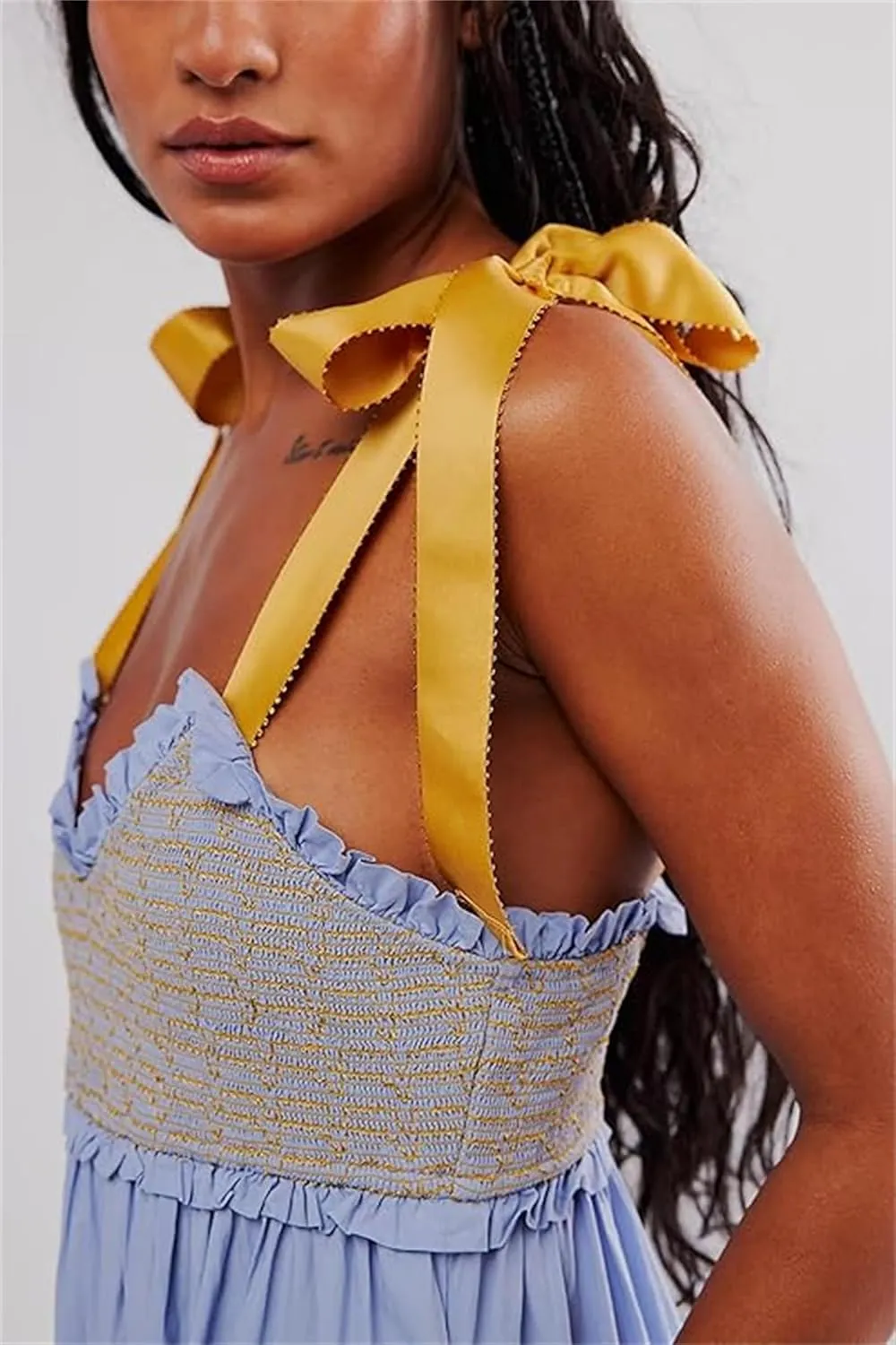 Women Summer Boho Dress Floral Printing Sleeveless Tie Shoulder Flowy Maxi Dress Y2k Beachwear Sundress