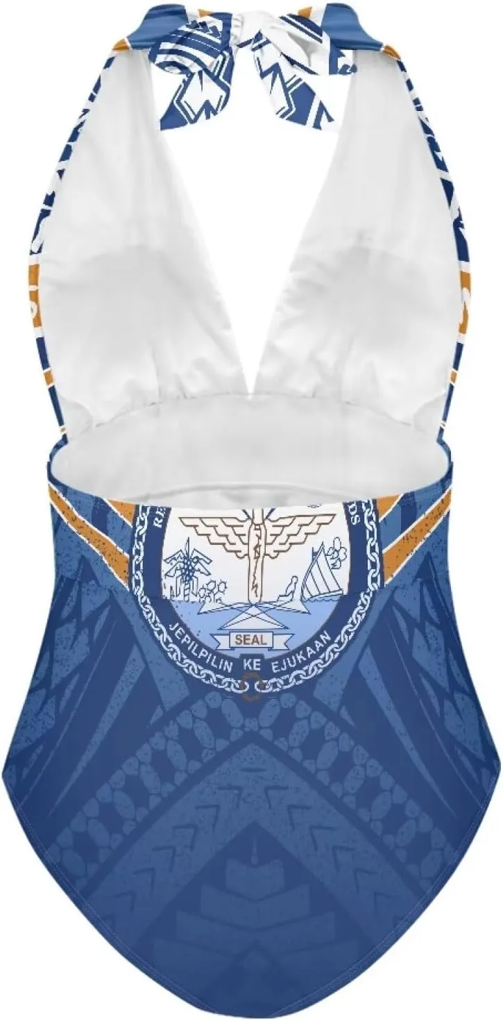 Women's Backless Tummy Control Swimwear One Piece Beach Swimsuits Custom Polynesian Print Beachwear
