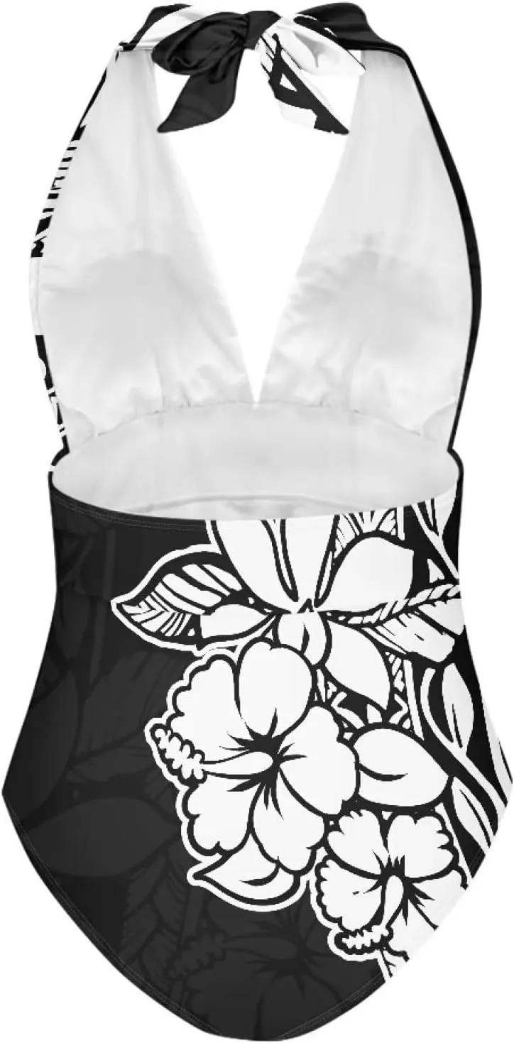 Women's Backless Tummy Control Swimwear One Piece Beach Swimsuits Custom Polynesian Print Beachwear