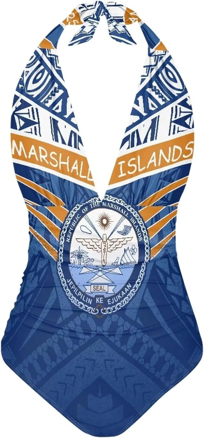 Women's Backless Tummy Control Swimwear One Piece Beach Swimsuits Custom Polynesian Print Beachwear