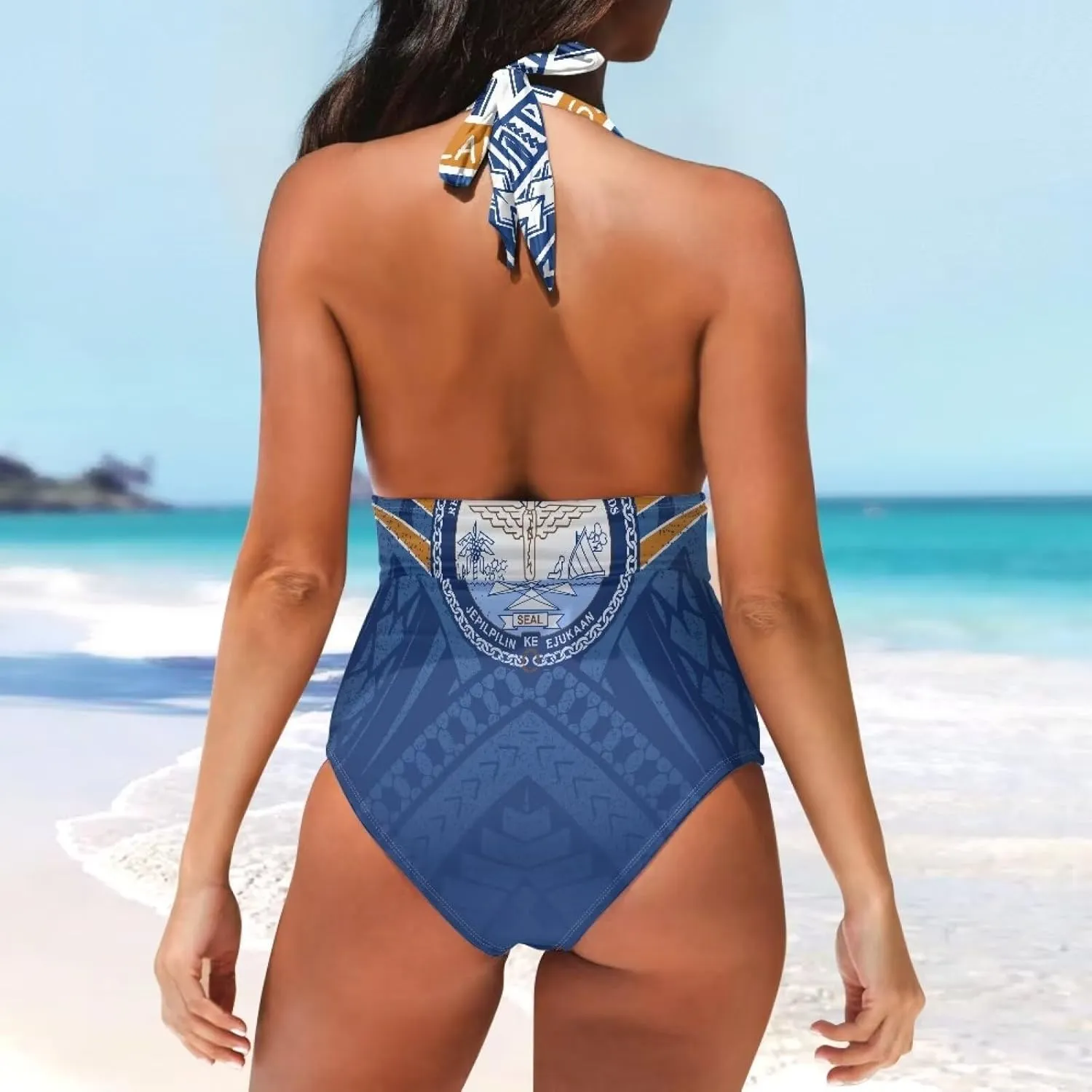 Women's Backless Tummy Control Swimwear One Piece Beach Swimsuits Custom Polynesian Print Beachwear