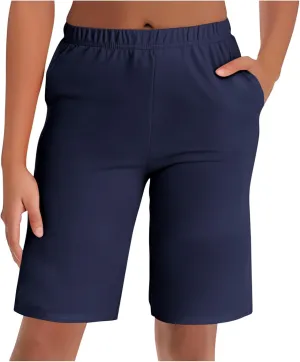 Womens Bermuda Shorts 9" Swim Short High Waisted Swim Board Pants with Pockets UPF 50  Swimsuit Bottoms