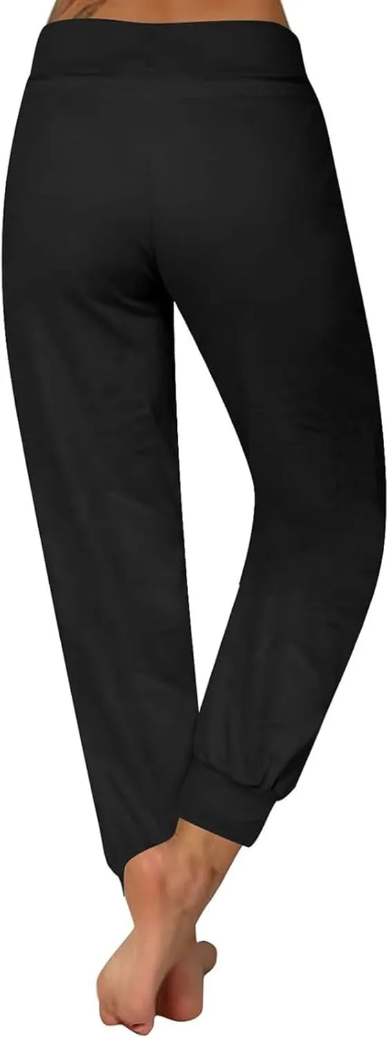Womens Fleece Lined Joggers Winter High Waisted Winter Warm Sweatpants Thick Lounge Sweat Pants Bottoms with Pockets