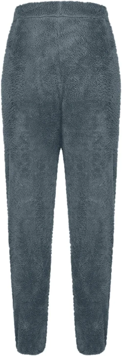 Womens Fuzzy Fleece Lounge Long Pants 2024 Winter Warm Sherpa Pajama Pants Comfy Soft Sleepwear Bottoms Joggers