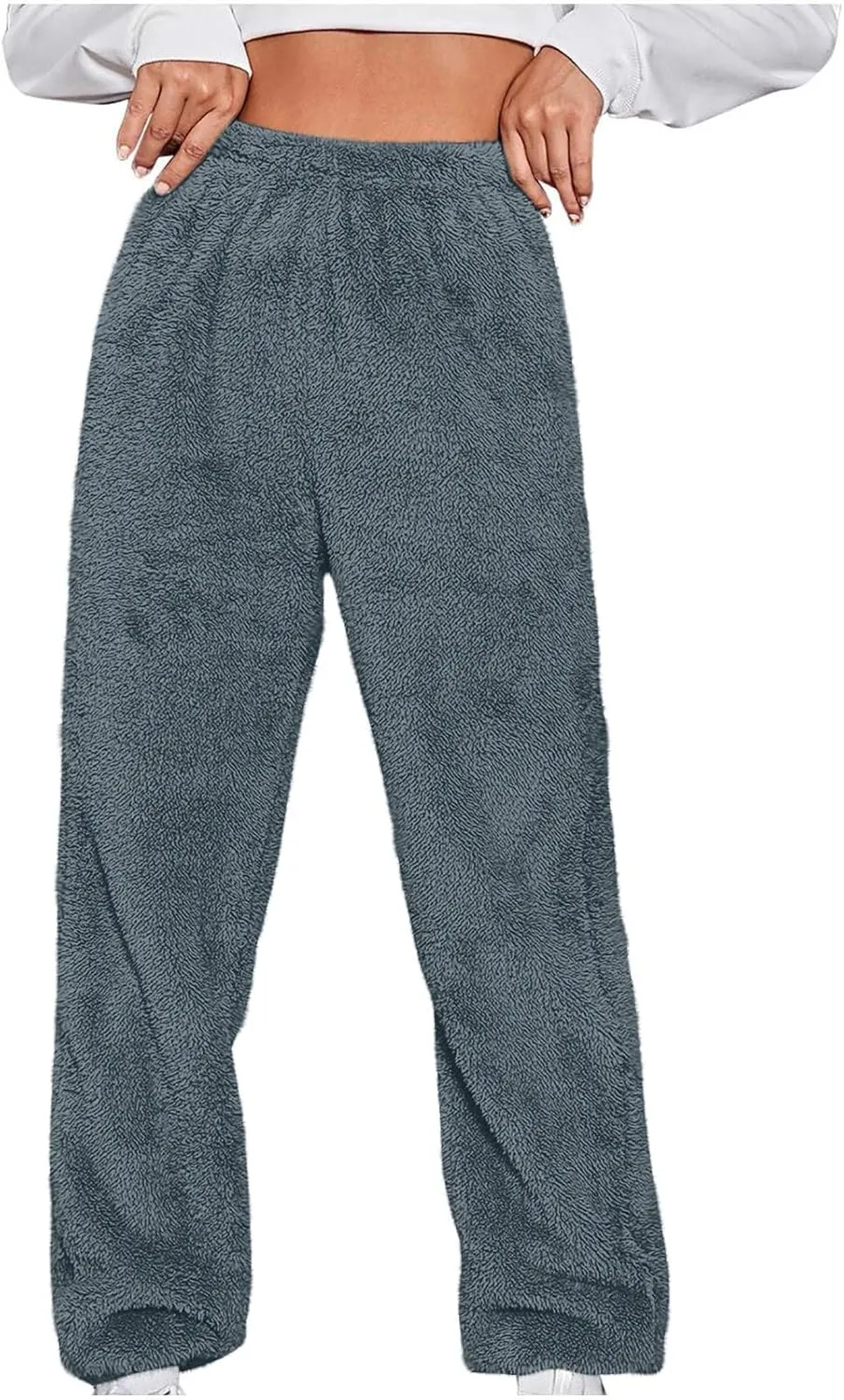 Womens Fuzzy Fleece Lounge Long Pants 2024 Winter Warm Sherpa Pajama Pants Comfy Soft Sleepwear Bottoms Joggers