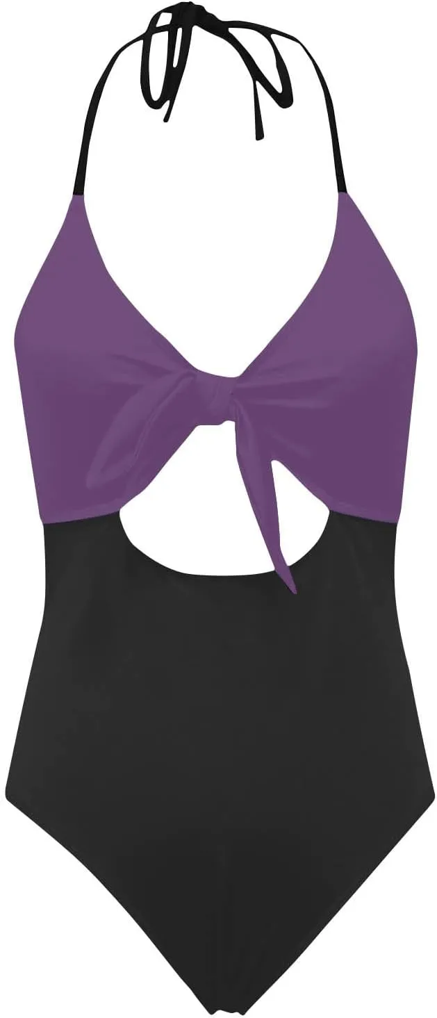 Womens Halter Cutout One Piece Swimsuit Sexy Backless Tummy Control Bathing Suits Colorblock Slimming Beach Swimwear