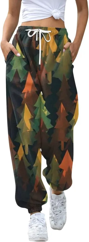 Women's High Waisted Sweatpants Workout Active Joggers Pants Bottoms Leaf Print Fall Fashion Outfits Y2k Clothes 2025