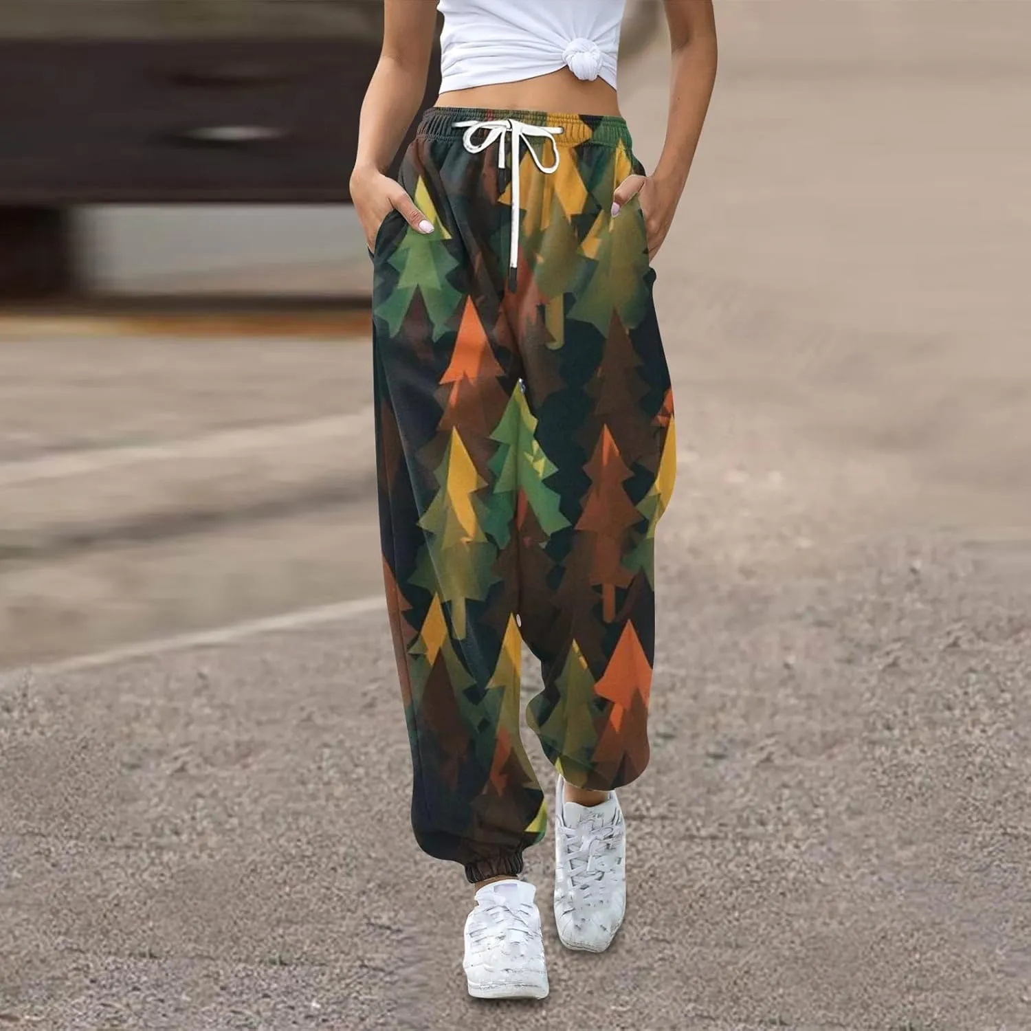 Women's High Waisted Sweatpants Workout Active Joggers Pants Bottoms Leaf Print Fall Fashion Outfits Y2k Clothes 2025