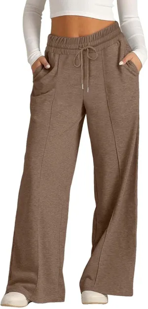 Womens High Waisted Wide Leg Lounge Sweat Pants Baggy Loose Athletic Joggers Pants Drawstring Comfy Flare Sweatpants