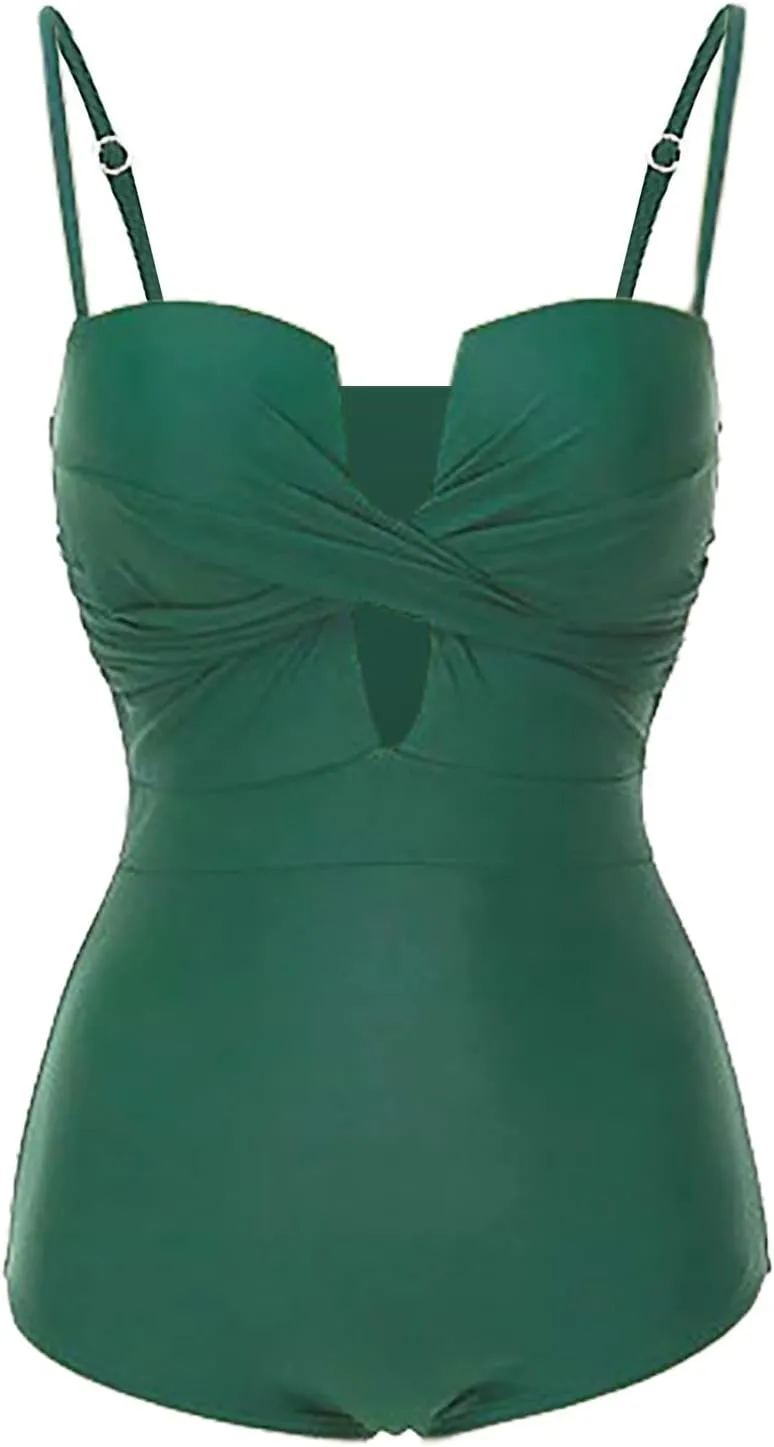 Women's One Piece Swimsuit Ribbed Swimsuit Tummy Control High Cut Bathing Suit Sexy V Neck Criss Cross Monikini