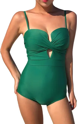 Women's One Piece Swimsuit Ribbed Swimsuit Tummy Control High Cut Bathing Suit Sexy V Neck Criss Cross Monikini