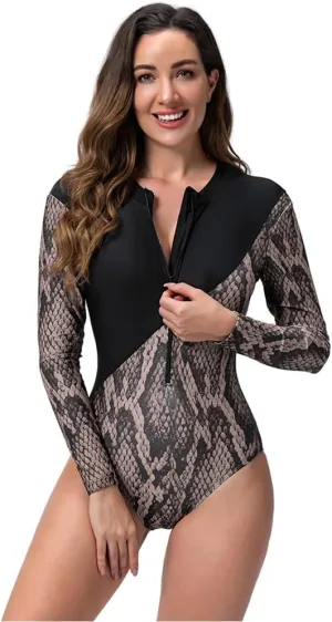 Women's Rashguard Swimsuit Floral Zipper Long Sleeve/Short Sleeve Bathing Suit Swim Shirt Boyleg Surfing Wetsuit