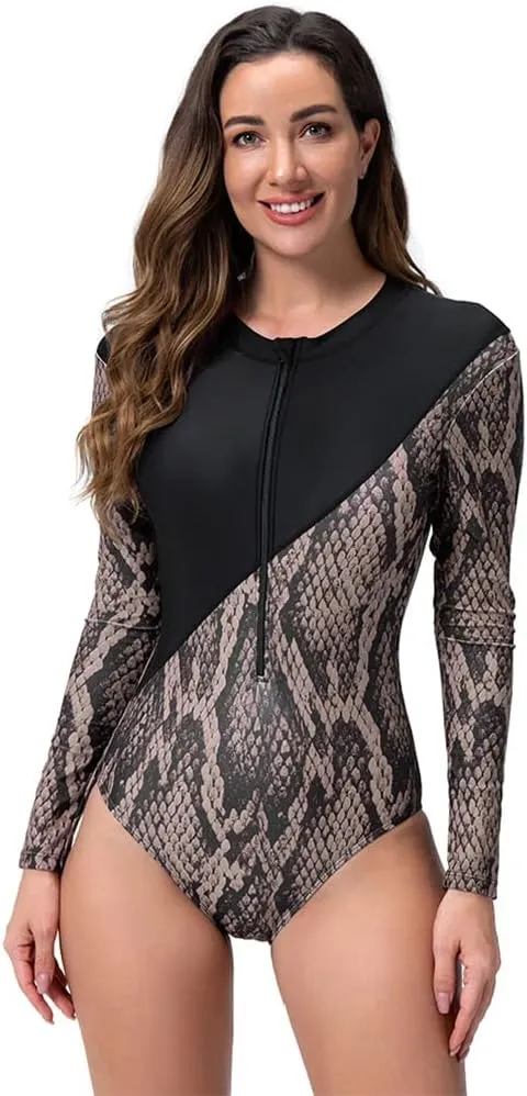 Women's Rashguard Swimsuit Floral Zipper Long Sleeve/Short Sleeve Bathing Suit Swim Shirt Boyleg Surfing Wetsuit