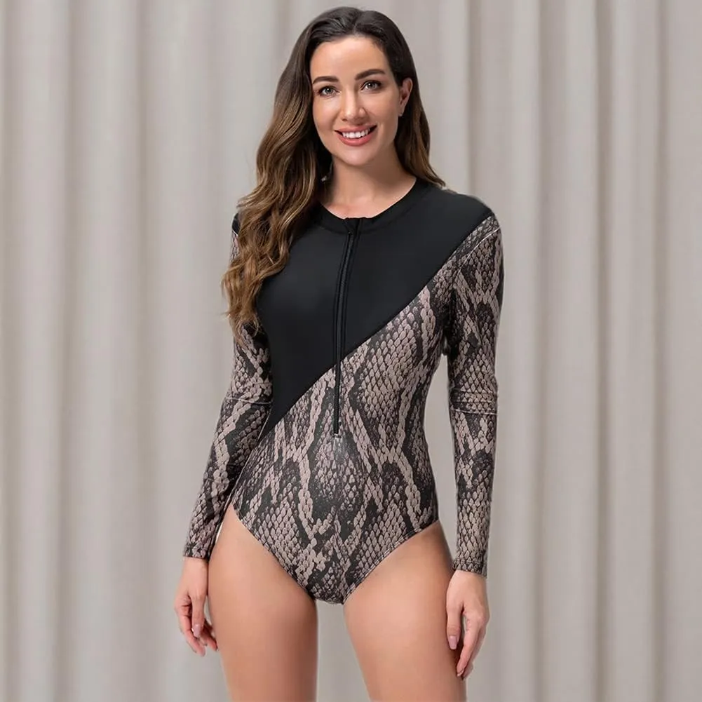 Women's Rashguard Swimsuit Floral Zipper Long Sleeve/Short Sleeve Bathing Suit Swim Shirt Boyleg Surfing Wetsuit