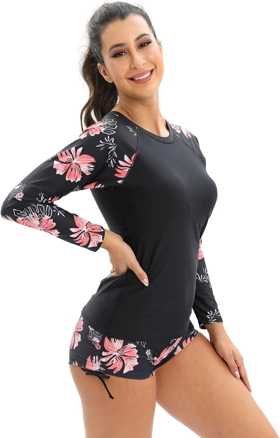 Women's Rashguard Swimsuit Floral Zipper Long Sleeve/Short Sleeve Bathing Suit Swim Shirt Boyleg Surfing Wetsuit