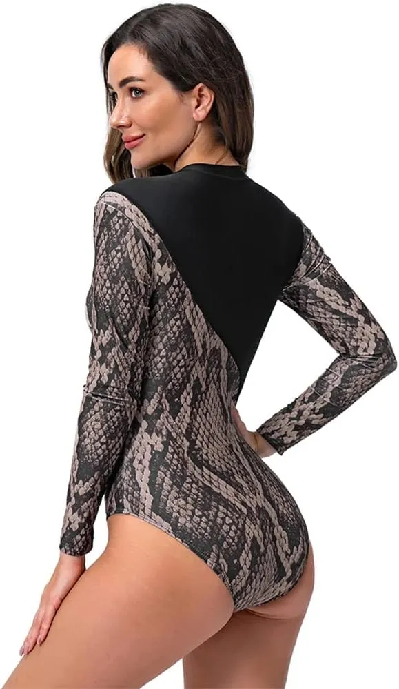 Women's Rashguard Swimsuit Floral Zipper Long Sleeve/Short Sleeve Bathing Suit Swim Shirt Boyleg Surfing Wetsuit