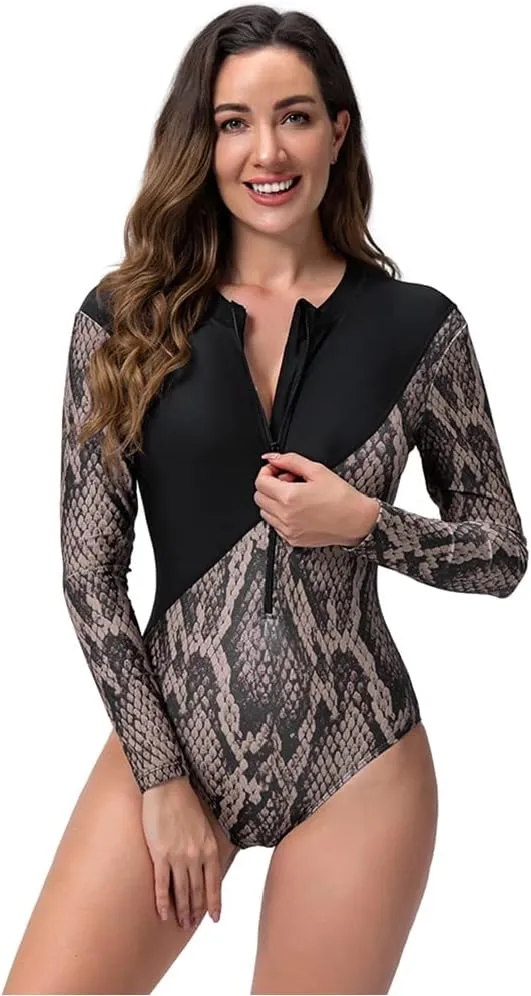 Women's Rashguard Swimsuit Floral Zipper Long Sleeve/Short Sleeve Bathing Suit Swim Shirt Boyleg Surfing Wetsuit
