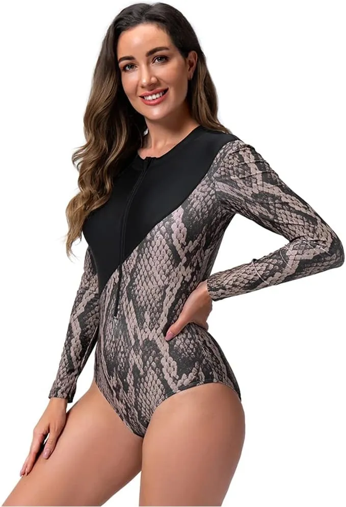 Women's Rashguard Swimsuit Floral Zipper Long Sleeve/Short Sleeve Bathing Suit Swim Shirt Boyleg Surfing Wetsuit