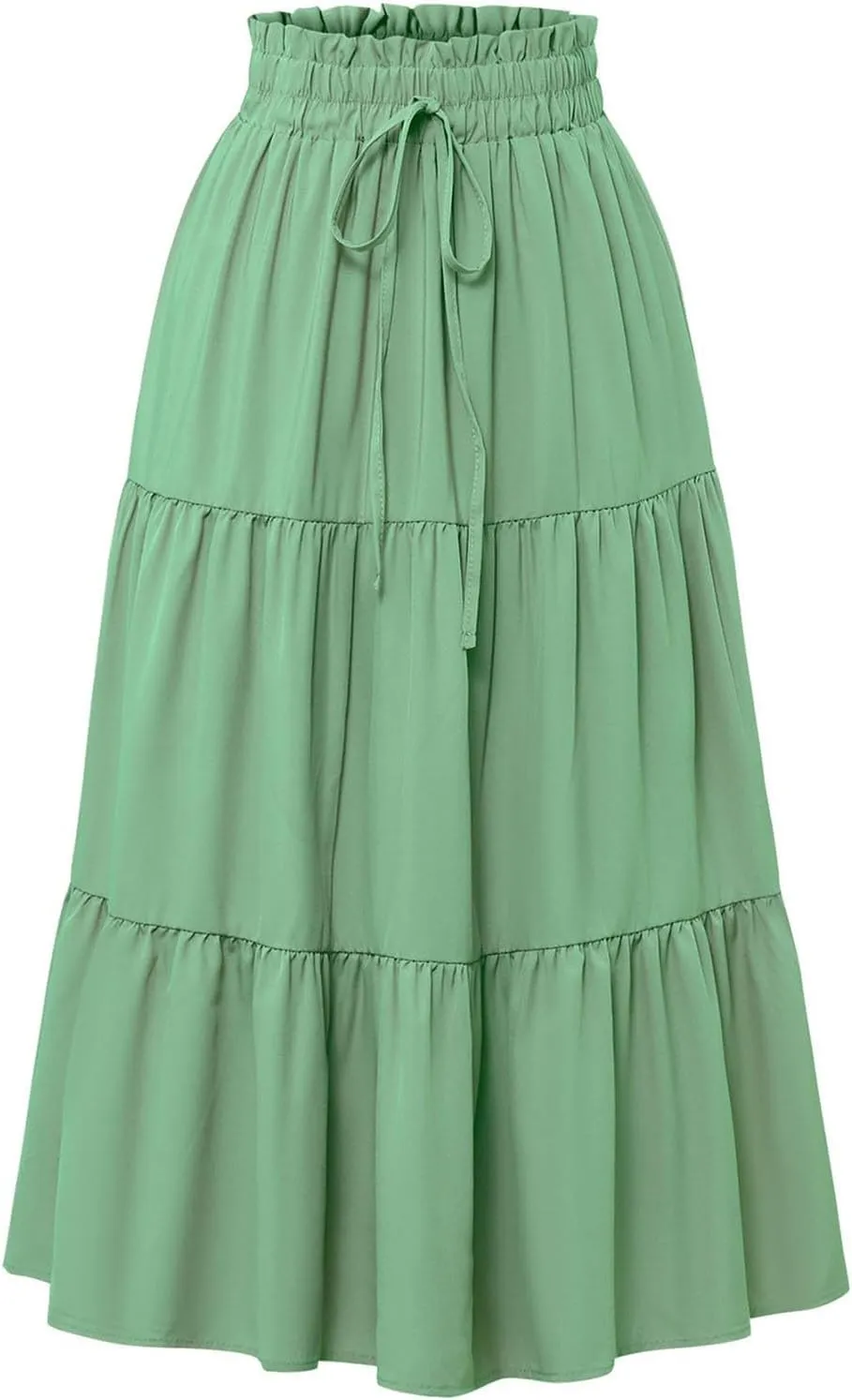 Women’s Summer Boho Flowy Swing Tiered A-Line Maxi Skirt 2025 Fashion Trendy Elastic Waist Pleated Long Beach Dress