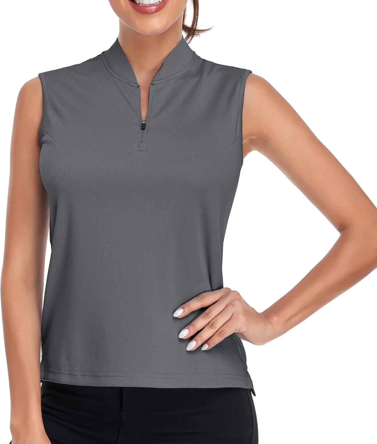 Women's T Shirts Quick Dry UPF 50  Golf Polo Shirts Sleeveless Zip Up Athletic Tank Tops