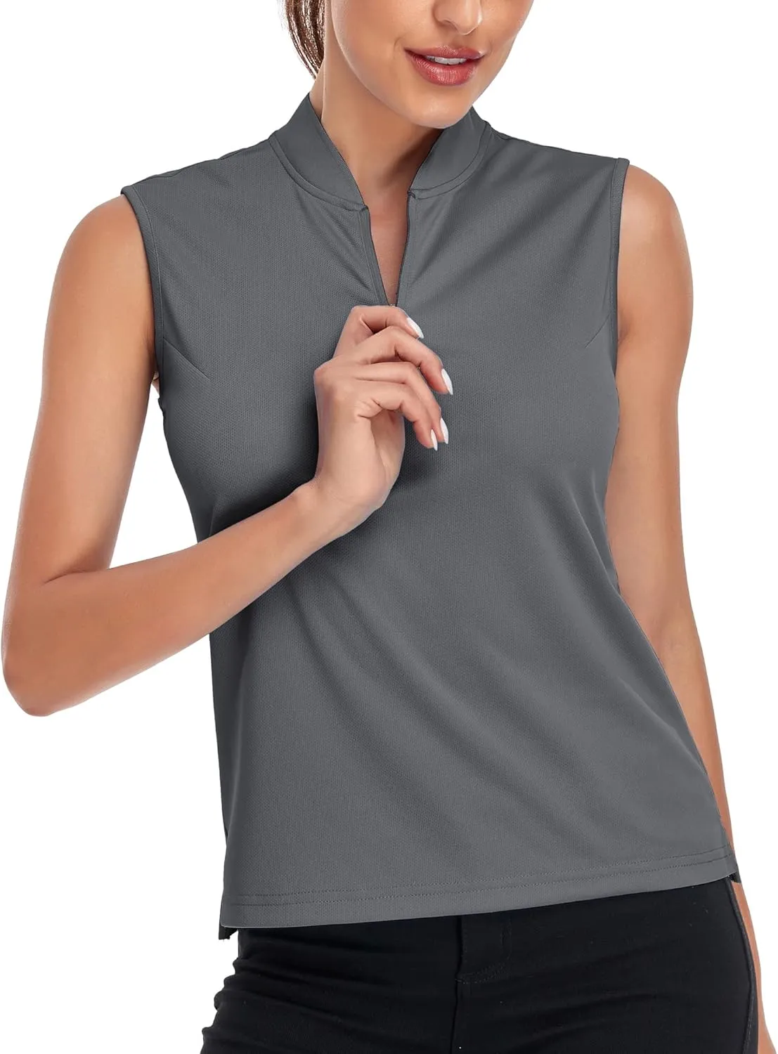 Women's T Shirts Quick Dry UPF 50  Golf Polo Shirts Sleeveless Zip Up Athletic Tank Tops
