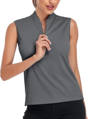 Women's T Shirts Quick Dry UPF 50  Golf Polo Shirts Sleeveless Zip Up Athletic Tank Tops
