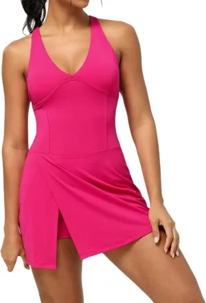 Womens Tennis Dress with Built in Bra with Shorts Sexy V Neck Racerback Athletic Sport Workout Dresses for Women 2025
