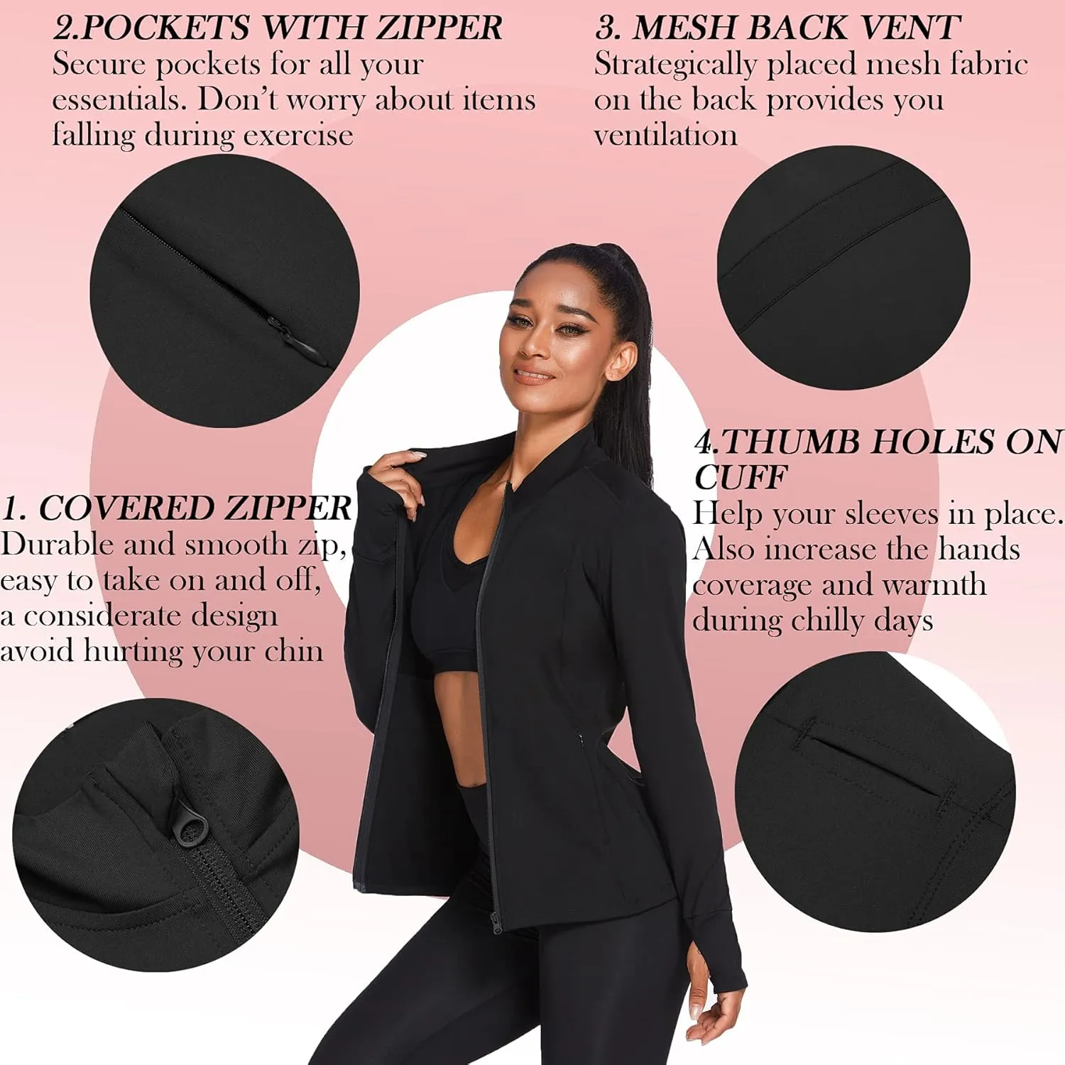 Women's Track Jacket Breathable Running Jacket Zip Up Sportswear Slim Fit Workout Tops