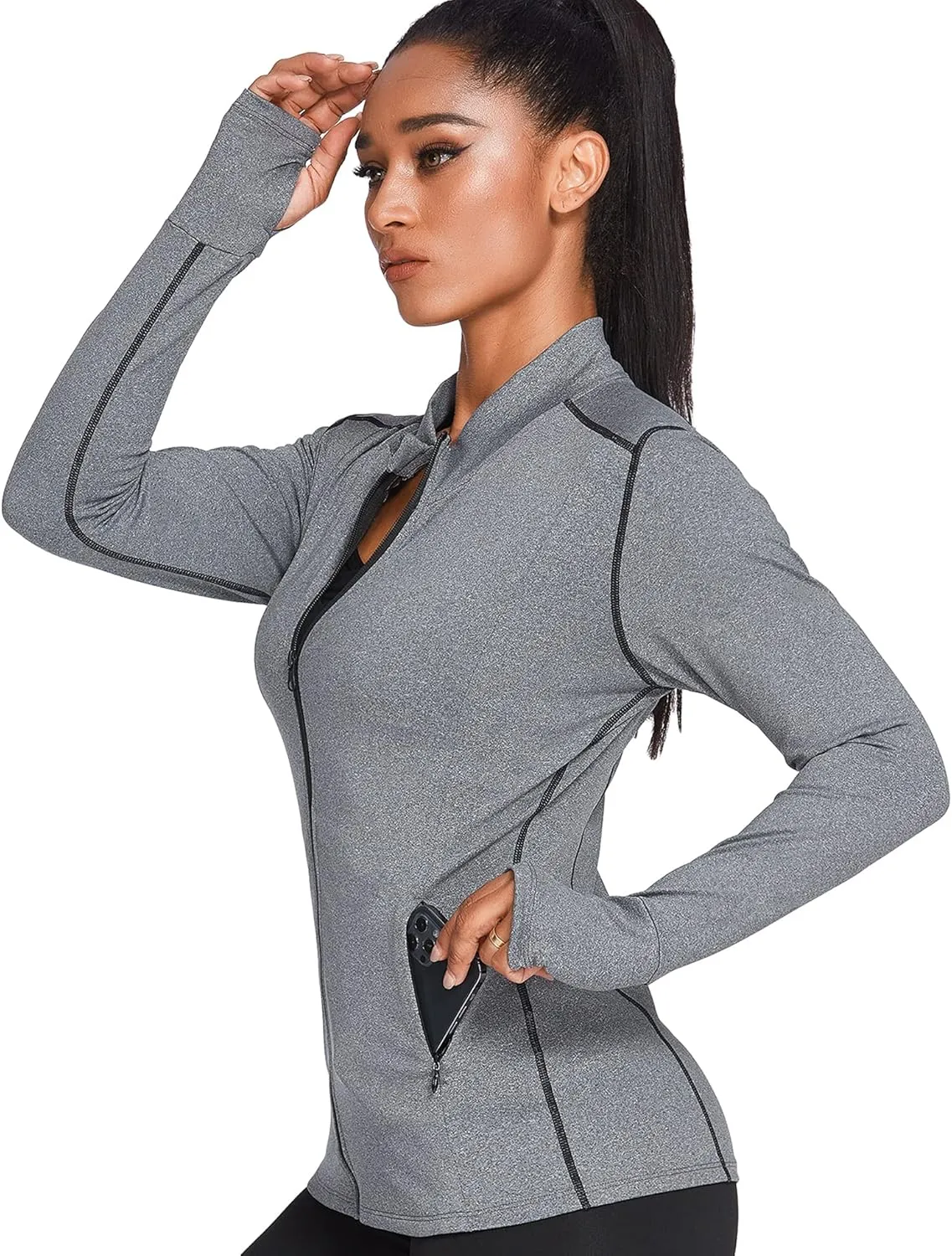 Women's Track Jacket Breathable Running Jacket Zip Up Sportswear Slim Fit Workout Tops