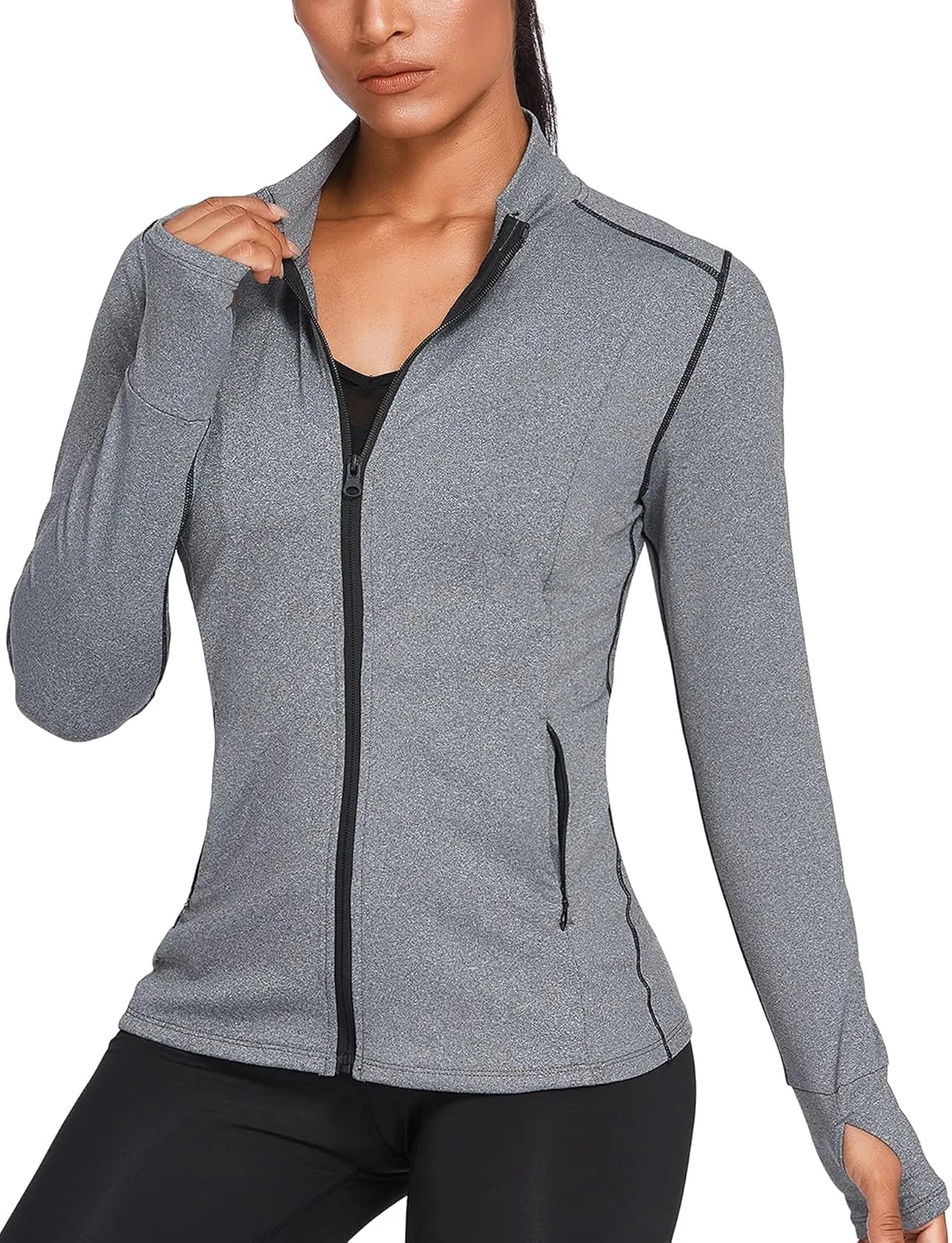 Women's Track Jacket Breathable Running Jacket Zip Up Sportswear Slim Fit Workout Tops