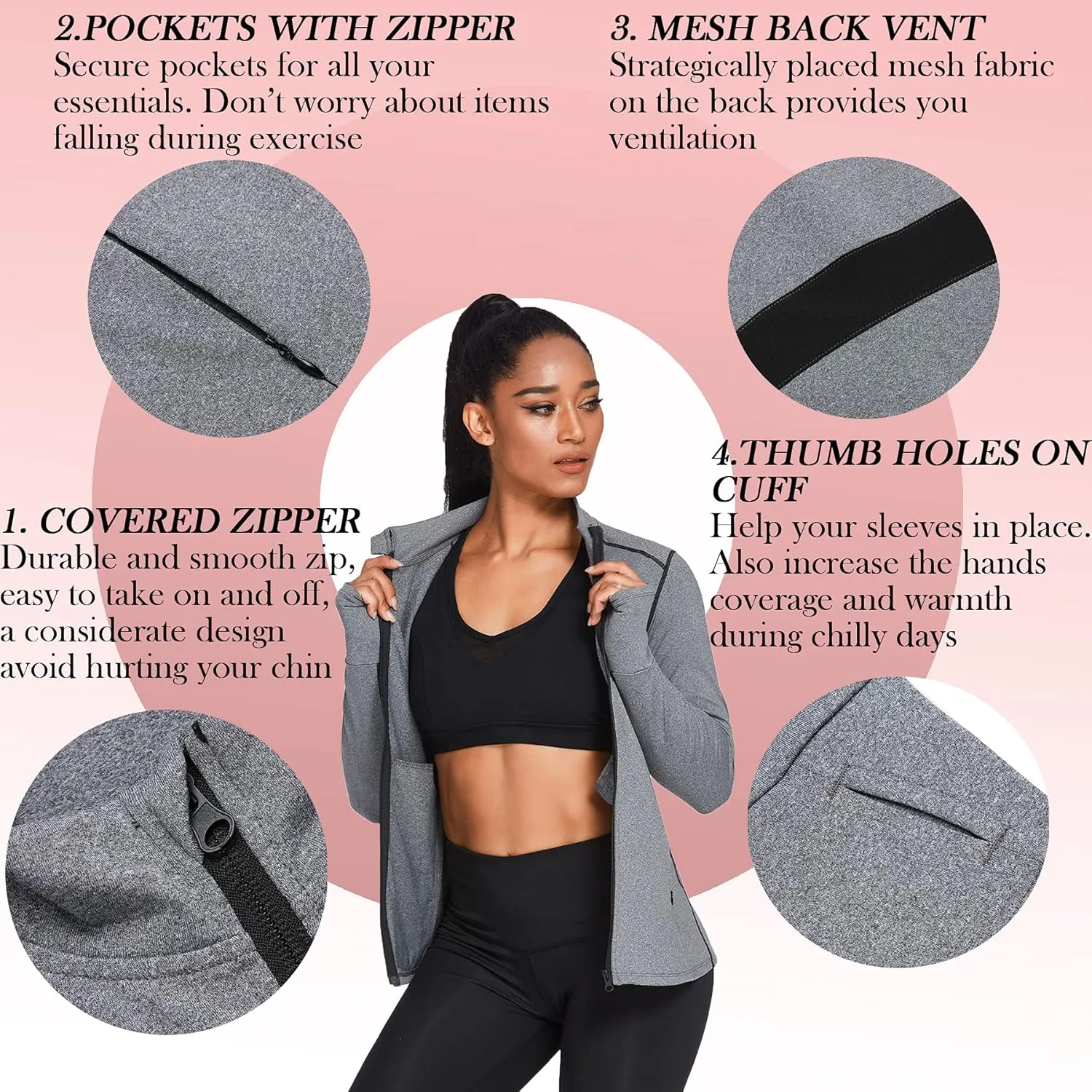 Women's Track Jacket Breathable Running Jacket Zip Up Sportswear Slim Fit Workout Tops
