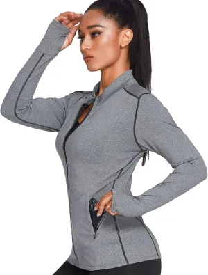 Women's Track Jacket Breathable Running Jacket Zip Up Sportswear Slim Fit Workout Tops