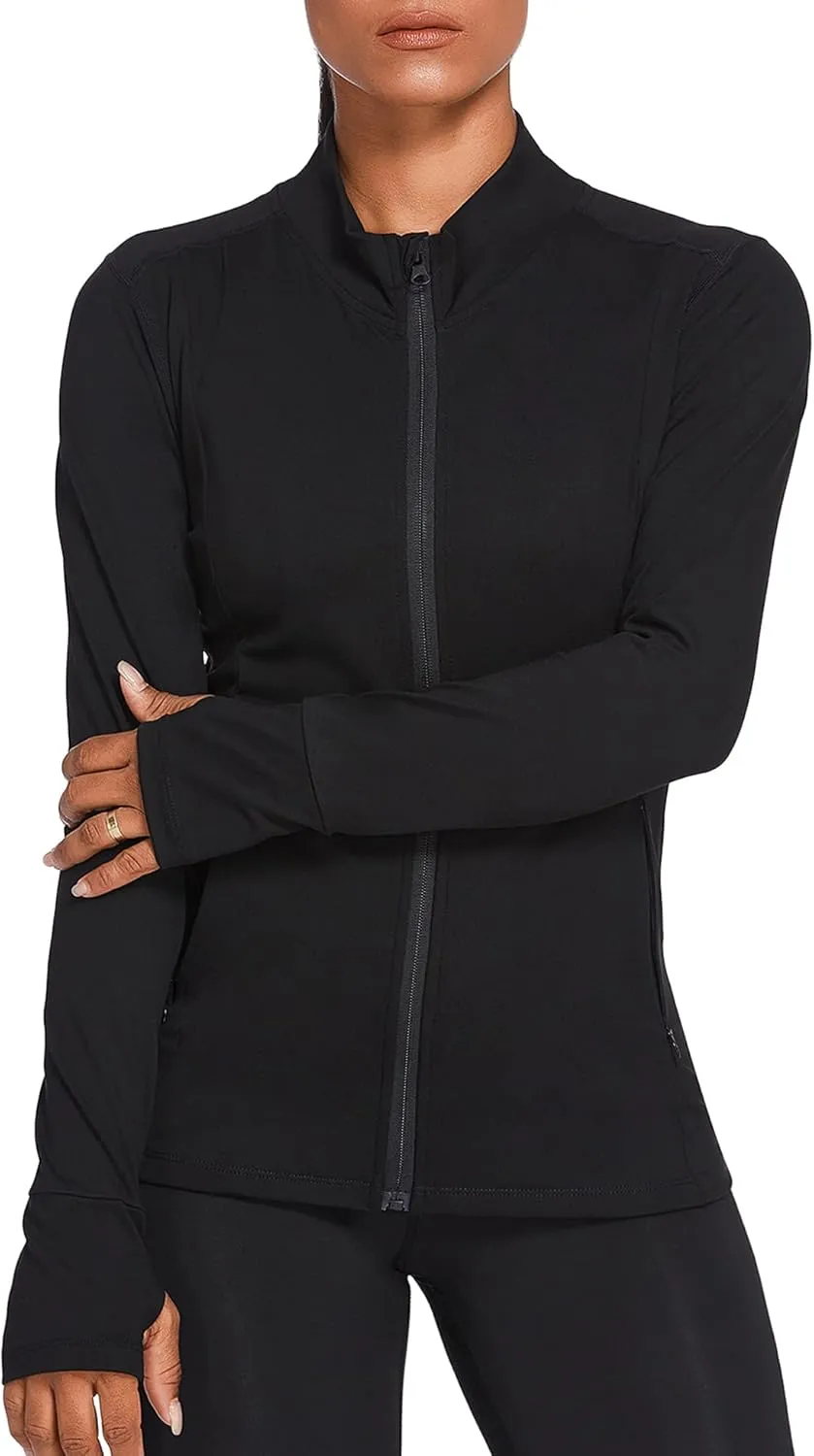 Women's Track Jacket Breathable Running Jacket Zip Up Sportswear Slim Fit Workout Tops