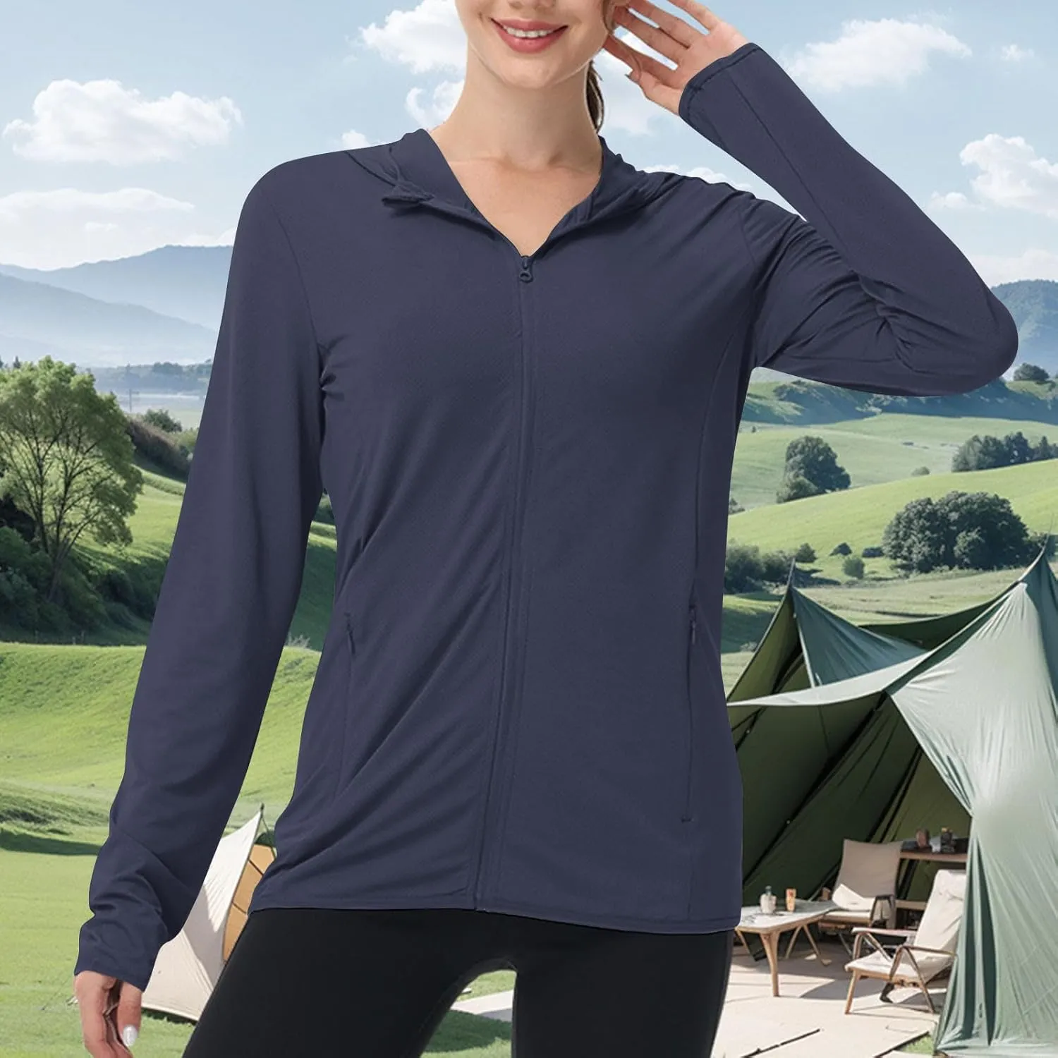 Women's UPF 50  Hooded Sun Shirt Lightweight Long Sleeve Sunscreen Hooded Jacket Summer Ultra Soft Full Zip Up Hoodie