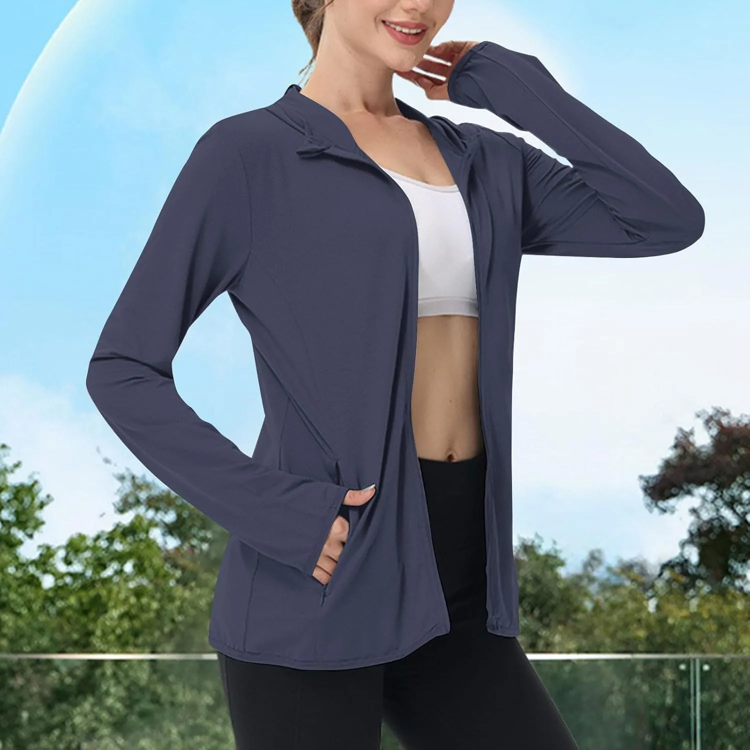 Women's UPF 50  Hooded Sun Shirt Lightweight Long Sleeve Sunscreen Hooded Jacket Summer Ultra Soft Full Zip Up Hoodie