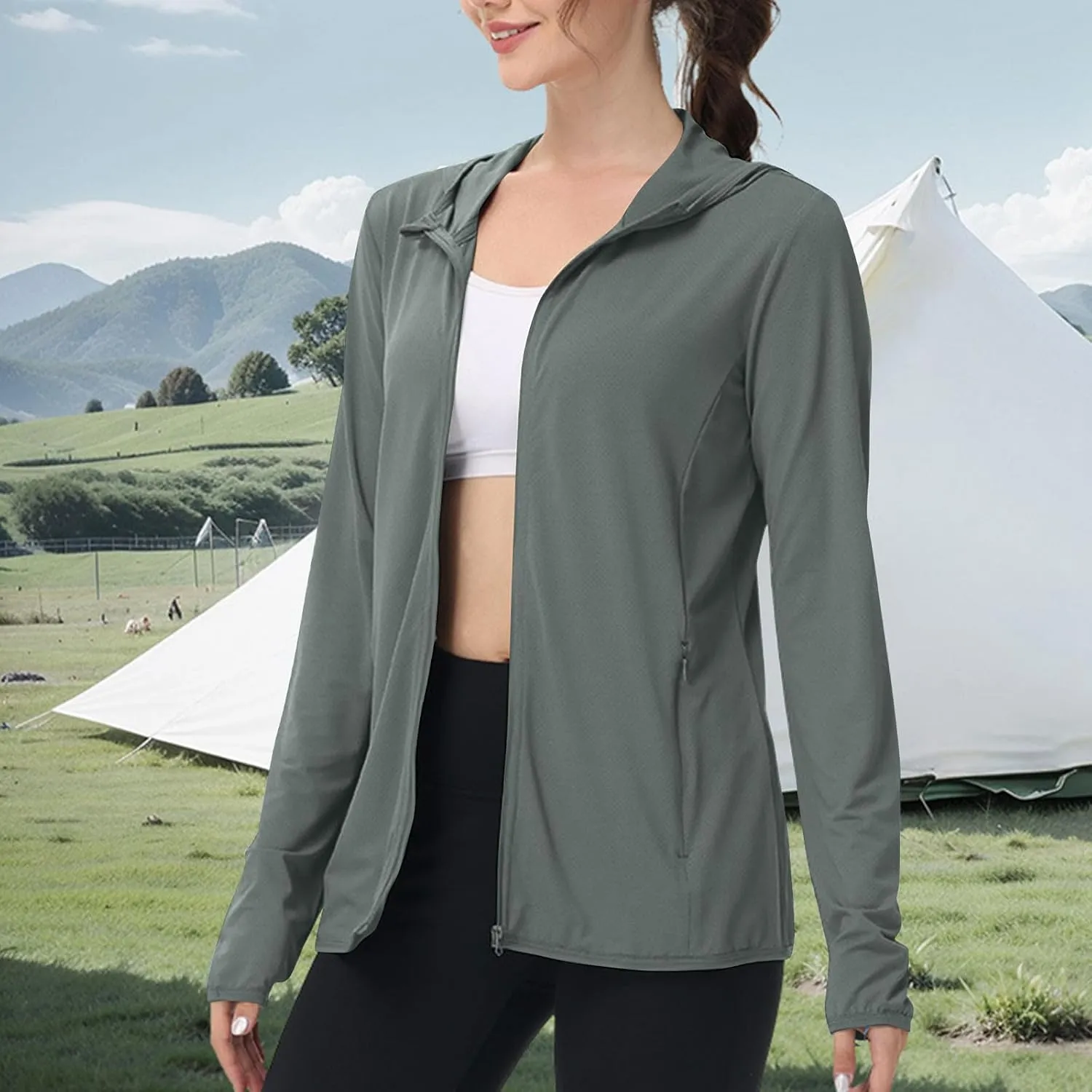 Womens UPF 50  UV Sun Protection Hoodie SPF Jacket Long Sleeve Sun Shirt w/Pockets Quick Dry Hiking Outdoor Clothing