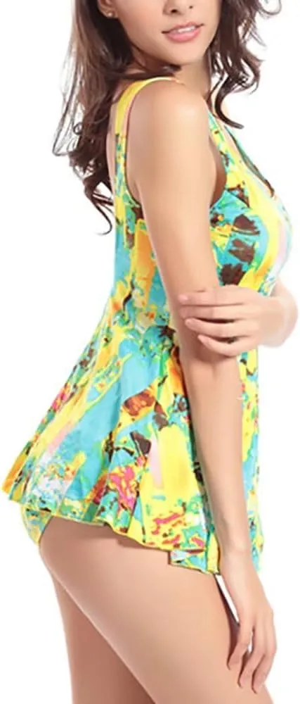 Women's Vintage Padded Push up One Piece Swimsuits Tummy Control Bathing Suits Plus Size Swimwear