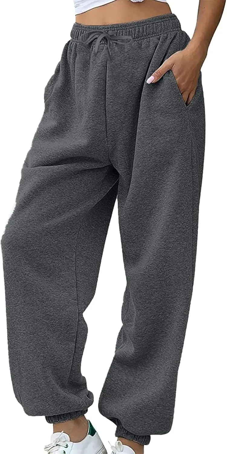 Womens Wide Leg Baggy Fleece Sweatpants Casual Loose Solid Cinch Bottoms Pants Comfy Lounge Joggers Y2K Sweatpants
