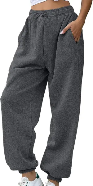 Womens Wide Leg Baggy Fleece Sweatpants Casual Loose Solid Cinch Bottoms Pants Comfy Lounge Joggers Y2K Sweatpants