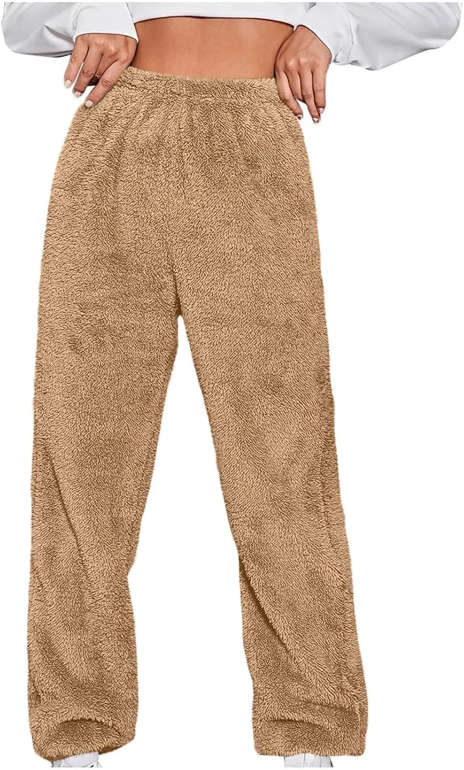 Womens Winter Fuzzy Lounge Pants Warm Soft Fleece Pajama Bottoms Pull On Trouser Sleepwear Cozy Sweatpant Oversize