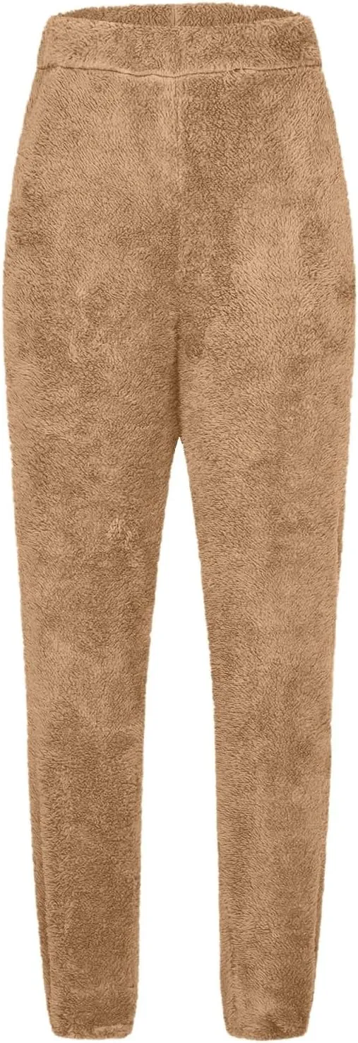 Womens Winter Fuzzy Lounge Pants Warm Soft Fleece Pajama Bottoms Pull On Trouser Sleepwear Cozy Sweatpant Oversize