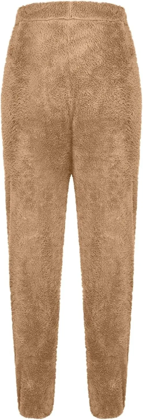 Womens Winter Fuzzy Lounge Pants Warm Soft Fleece Pajama Bottoms Pull On Trouser Sleepwear Cozy Sweatpant Oversize
