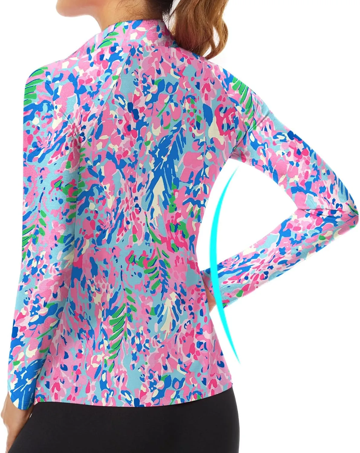 WOWENY Women's Long Sleeve Athletic Shirts Quarter Zip Pullover Collared T-Shirt Workout Print Tennis Top