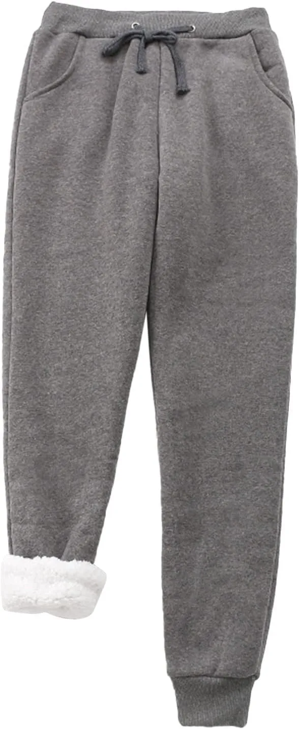 XUETON Womens Sherpa Lined Sweatpant with Pockets Winter Warm Fleece Thermal Lined Tapered Drawstring Athletic Workout Jogger(Dark Gray,Medium)