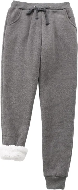 XUETON Womens Sherpa Lined Sweatpant with Pockets Winter Warm Fleece Thermal Lined Tapered Drawstring Athletic Workout Jogger(Dark Gray,Medium)