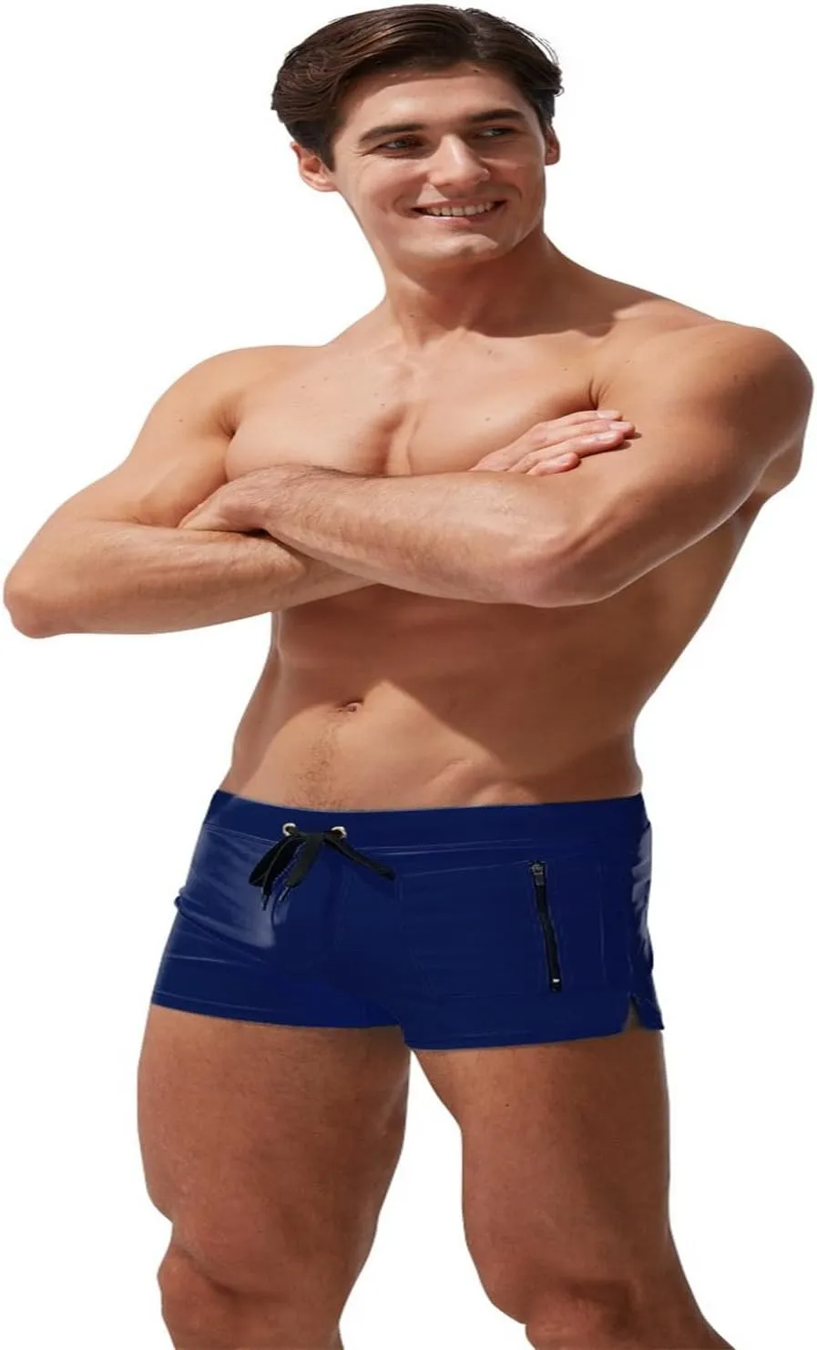 ZEFOTIM Swimming Shorts for Men Drawstring Funny Solid Color Trunk Fashions Big and Tall Swimwear with Zipper Pockets
