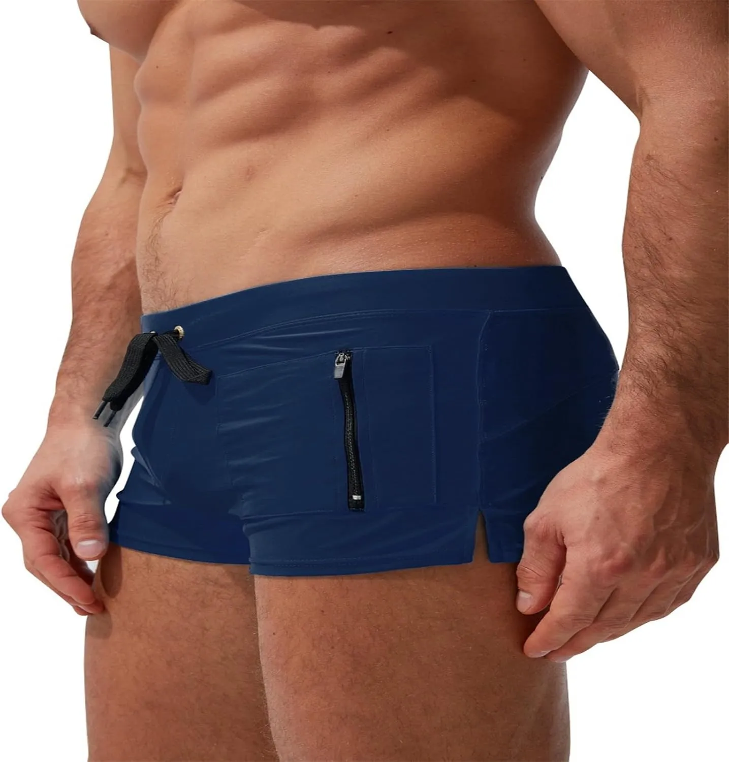 ZEFOTIM Swimming Shorts for Men Drawstring Funny Solid Color Trunk Fashions Big and Tall Swimwear with Zipper Pockets
